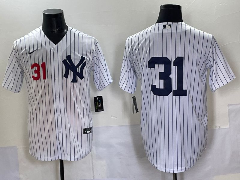 Men 2025 New York Yankees #31 No Name White Stripe Game Nike MLB Jersey style 02